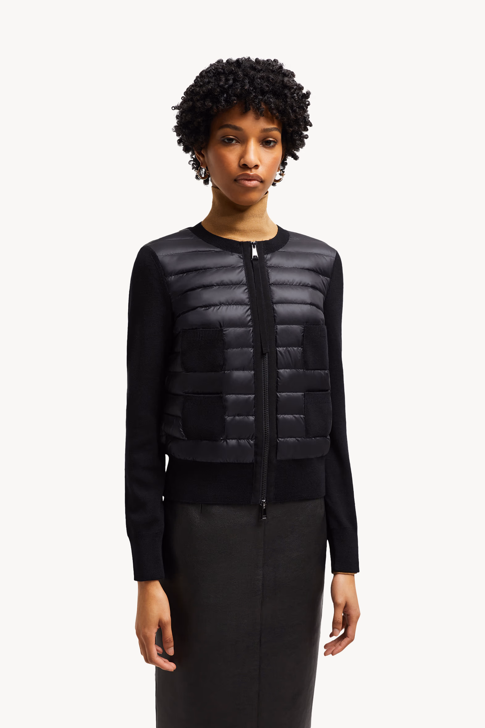 Cardigan zippé matelassé en laine Femmes Noir Moncler 3